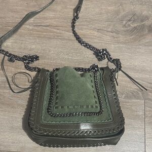 Zara Olive Green Crossbody Bag with Chain Detail